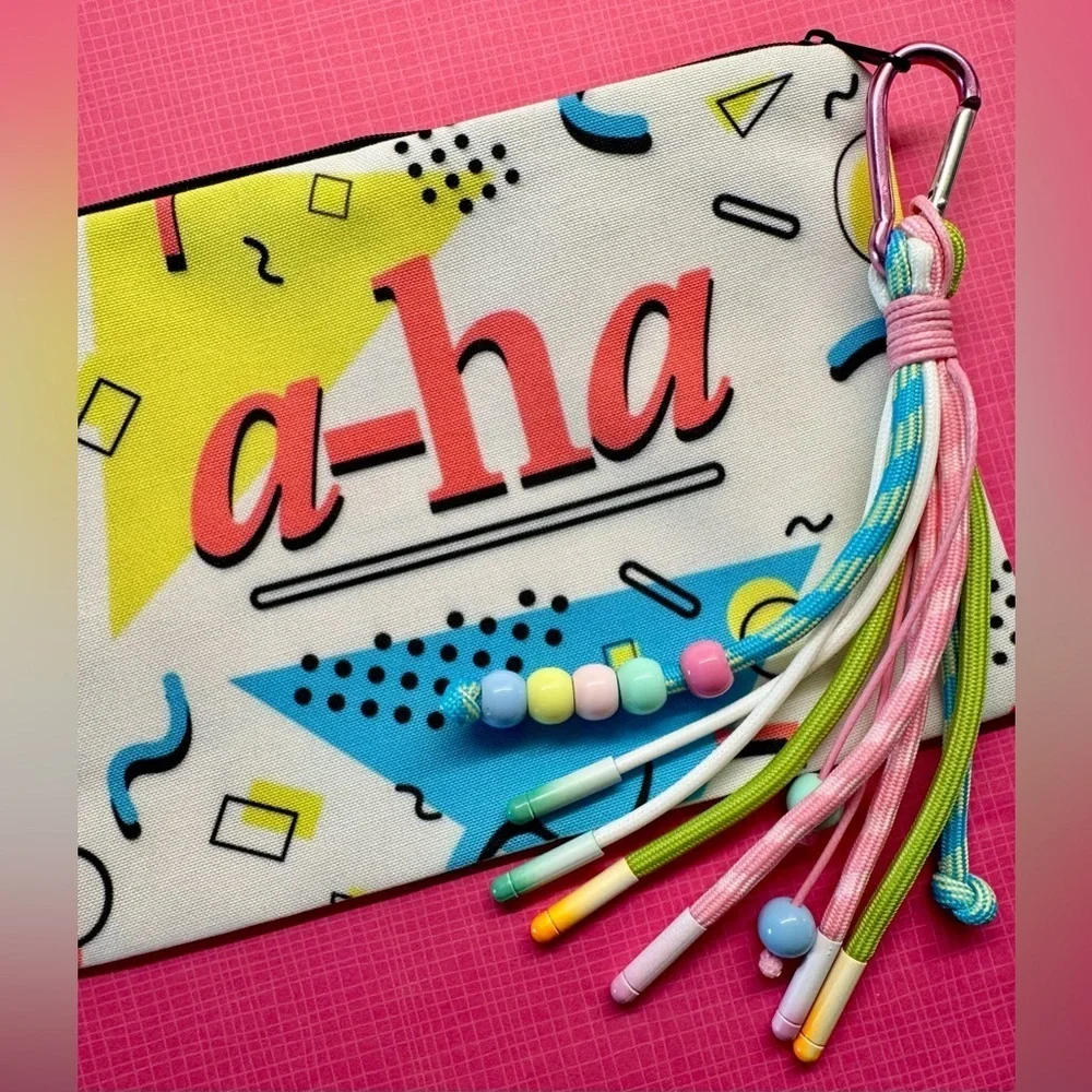 New A-ha Band Retro 80s Style Makeup Cosmetic Tech Pencil Bag w/ Keychain - 8.5”